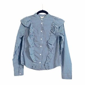 Forever 21 Blue Stripe Ruffle Botton Down Blouse